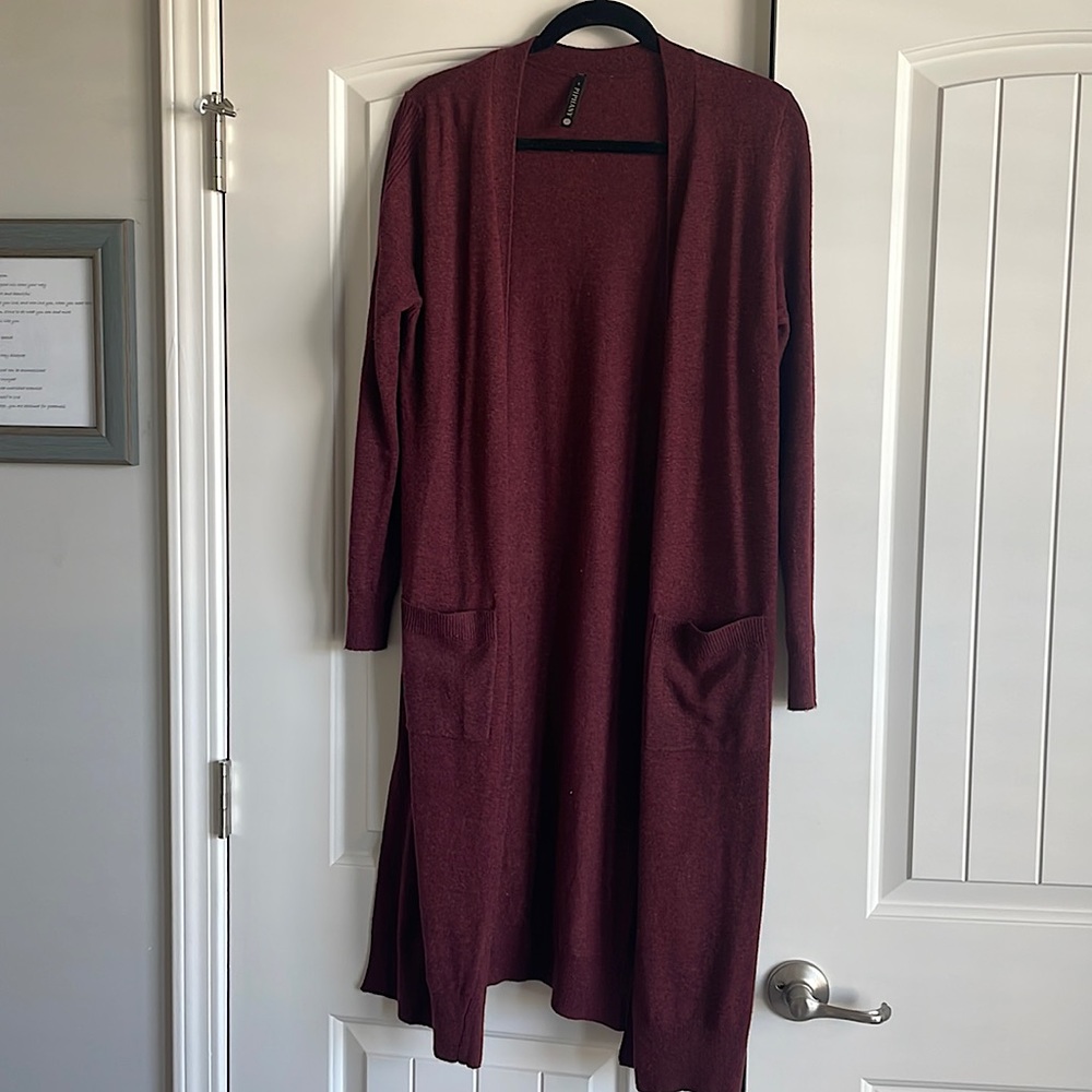 Piphany Eloise Cardigan, size S, calf length burgundy sweater